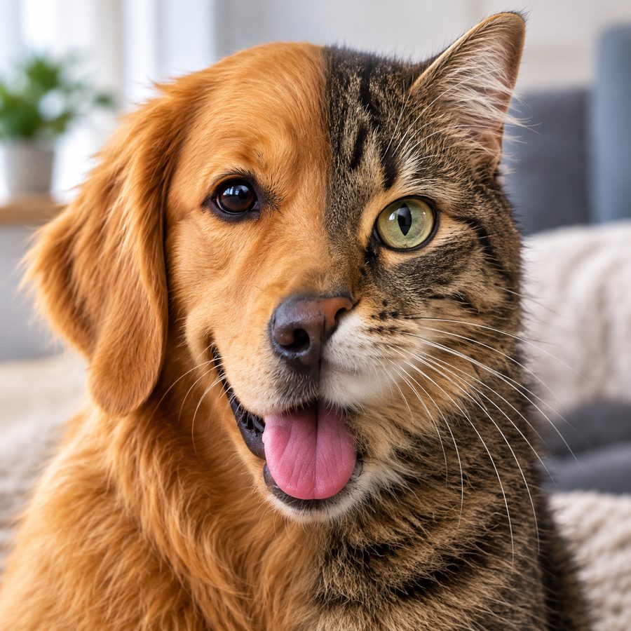 Half dog, half cat face